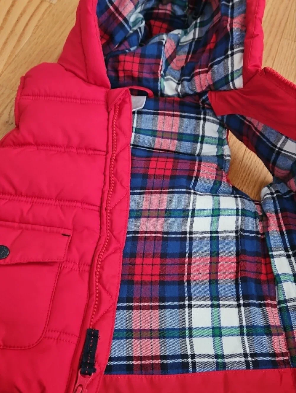 Gymboree Red Hooded Puffer Vest with Plaid Lining